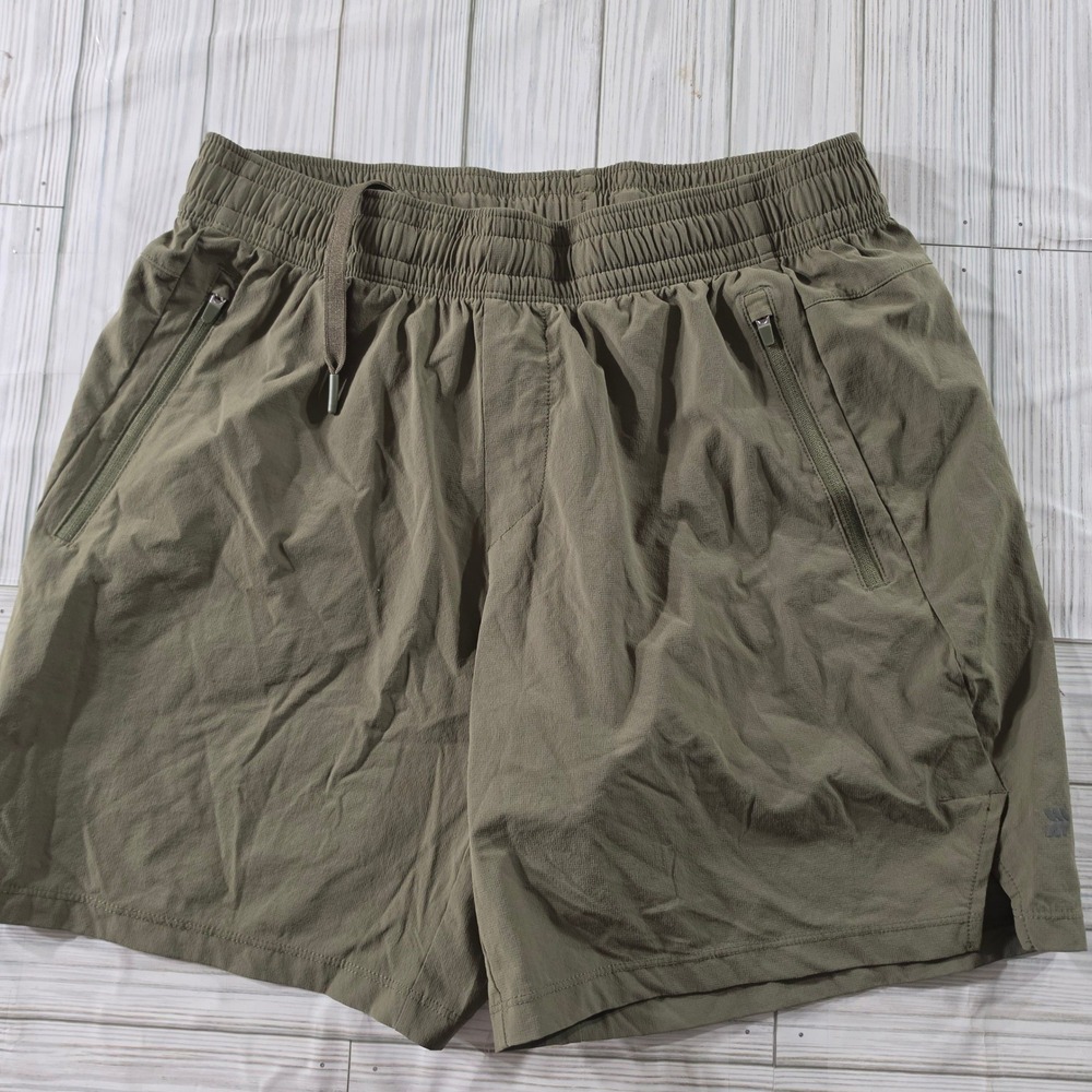 All in Motion Mens Athletic Shorts Olive Green Zipper Pockets Size Small